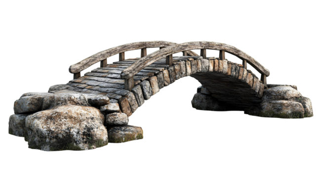 wooden and stone bridge on transparent background