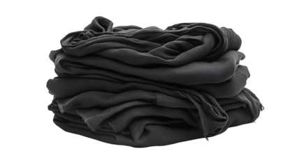 stack of black clothes on transparent background