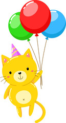 Cat with balloons cute character