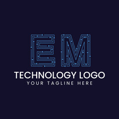 Technology Outline Font - Letter with Dots and Lines