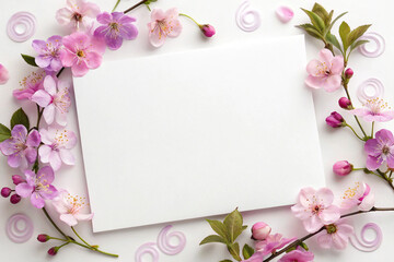 Elegant Floral Frame With Pink Cherry Blossoms And A Blank White Card