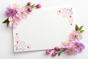 Delicate Pink Cherry Blossom Floral Frame For Greeting Card Design