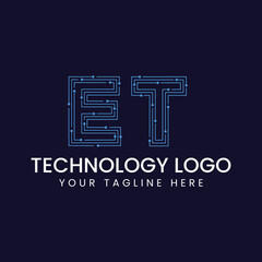 Technology Outline Font - Letter with Dots and Lines