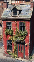 Naklejka premium Urban Decay Row House with Vines