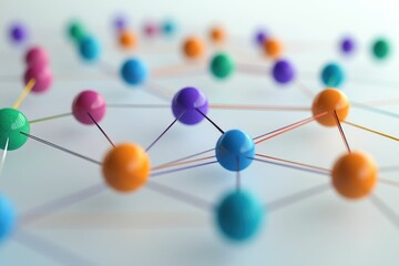 Obraz premium Connected Colorful Spheres Network Illustrating Data Communication and Social Connections