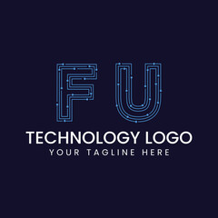 Technology Outline Font - Letter with Dots and Lines