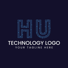 Technology Outline Font - Letter with Dots and Lines