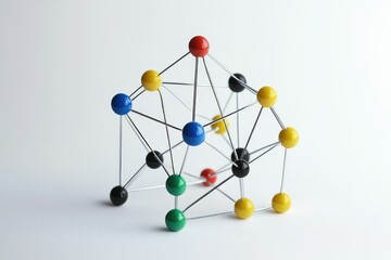 Obraz premium Colorful Molecular Model with Metal Rods on White Background Still Life