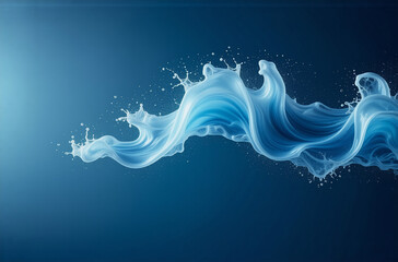 Blue water wave flows across a dark blue backdrop, creating a dynamic and fluid abstract design with motion and light.