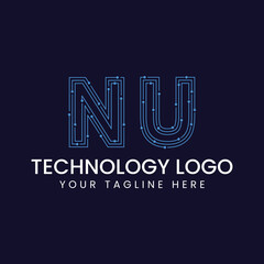 Technology Outline Font - Letter with Dots and Lines