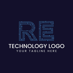 Technology Outline Font - Letter with Dots and Lines