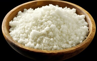 Close-up of Coarse Sea Salt in Wooden Bowl