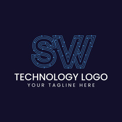 Naklejka premium Technology Outline Font - Letter with Dots and Lines