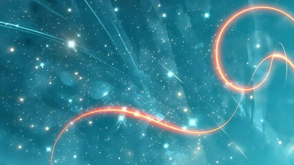 Colorful abstract cosmic background with glowing stars and light trails in blue tones. - Powered by Adobe