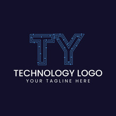 Technology Outline Font - Letter with Dots and Lines