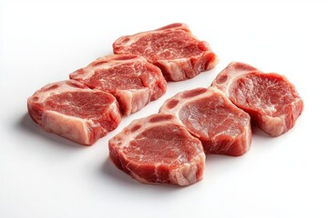 raw pork chops on white background realistic food still life