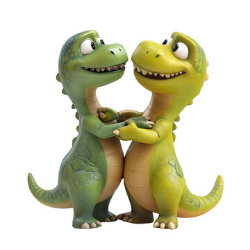 This image features two animated dinosaurs joyfully embracing and displaying expressions of affection.