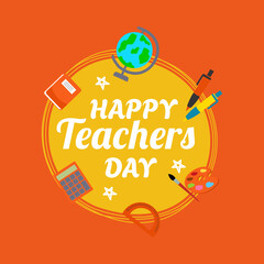 Happy World Teachers' Day concept vector illustration background, Happy Teacher's Day Text, World Teacher's Day card