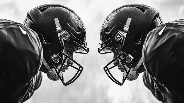 Gridiron showdown two players face off, stadium blur