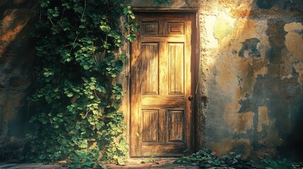 A door with a green vine growing out of it