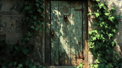 A green door with a rusty lock