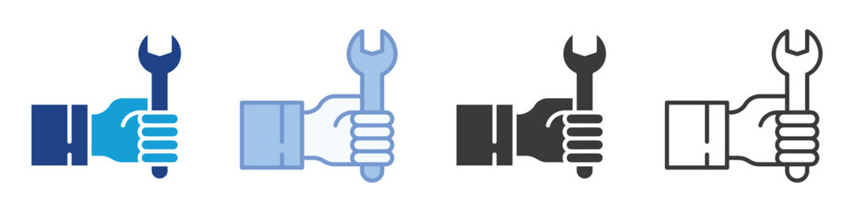 Holding Wrench Icons Collection – Multiple Vector Styles Icons