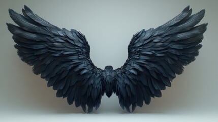 Obraz premium Black Angel Wings Hyper-Realistic Illustration with Dramatic Lighting and Symmetrical Composition