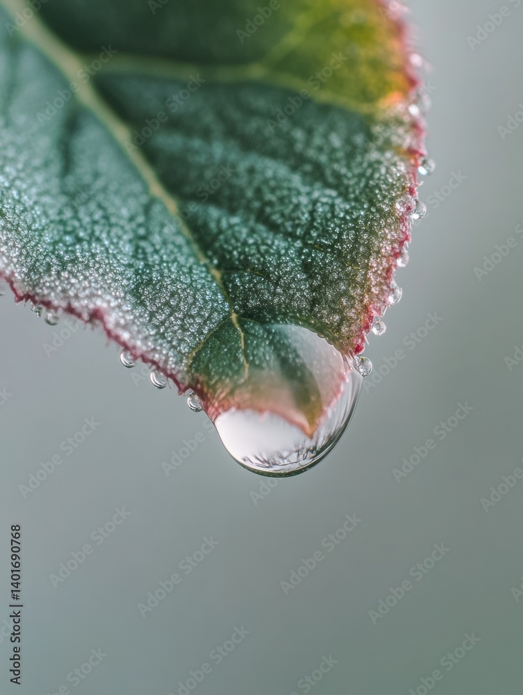 Poster planet earth reflected in dew drop on leaf showcasing natures beauty and delicate details in macro p