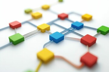 Fototapeta premium Colorful Blocks Connecting Network Representing Communication Technology and Data Transfer