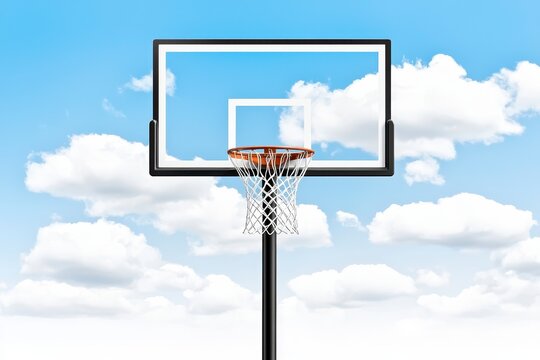 Basketball Hoop Against a Blue Sky with Clouds - Powered by Adobe