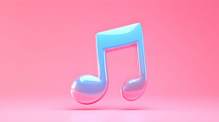 Isolated Blue Music Note on Pink Background in Soft Lighting Tone Minimal Design Element for Creative Graphic Concept