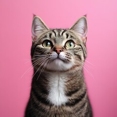 Obraz premium A curious cat gazes upward, intrigued by an unseen object or movement.