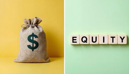 money bag,dollar sign,wooden blocks spelling out 