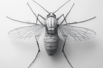 Hyper-realistic Close-up of Mosquito on White Background Scientific Botanical Art