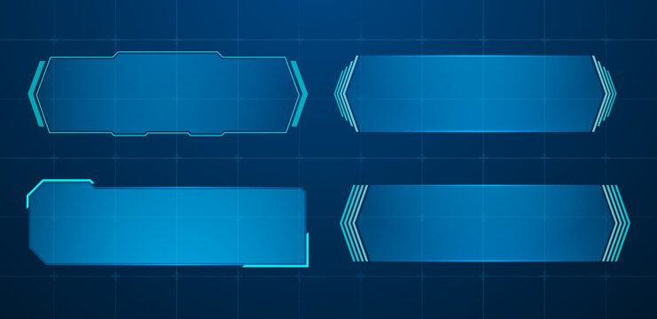 Technology box or futuristic callout title banner and digital frame boxes. HUD screen or textbook blue vector