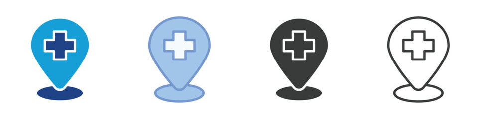 Medical center Location Icons Collection – Multiple Vector Styles Icons