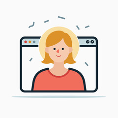 online video conference with smiling woman in pink shirt