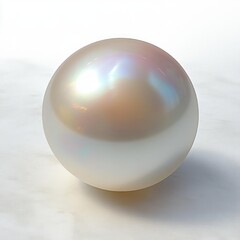 Obraz premium Realistic Pearl Sphere on White Background with Iridescent Highlights and Soft Lighting