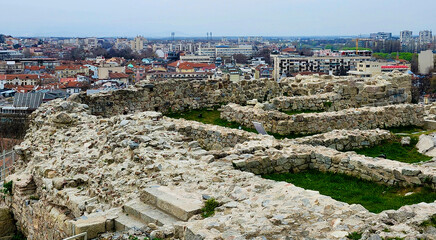 View from the ancient ruins of Nebet Tepe over the city of Plovdiv, Bulgaria	