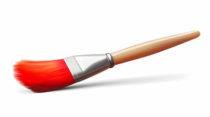 Fototapeta premium Paintbrush with Red Paint on Bristles in Studio with White Background and Natural Wood Handle for Artistic Projects
