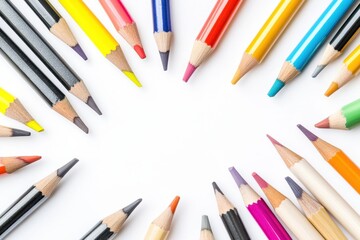 Colorful pencils arranged in a circle