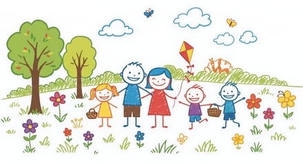 Colourful Stick Figure Family at Nature Reserve