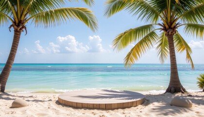 Relaxing beach scene with palm trees tropical island nature photography sunny day serene environment