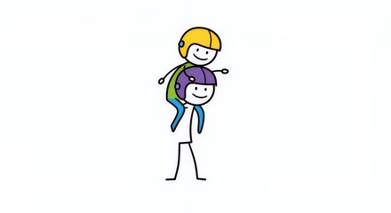 Colourful Stick Figures Piggyback Ride Illustration