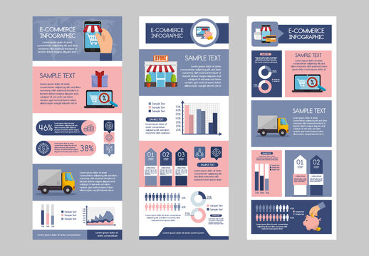 Blue And Pink Flat E Commerce Business Infographic Layout