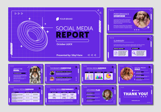 Purple Futuristic Corporate Business Marketing Metrics Report Presentation