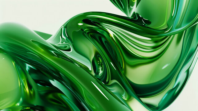 Design, abstract and metallic green wave with color for wallpaper, shape and artistic background. Graphic, art and texture of fluid with fold to flow for creative, artwork and iridescent material