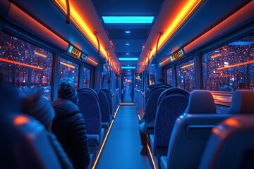 Fototapeta premium Modern Bus Interior with Comfortable Seats and Personal Screens