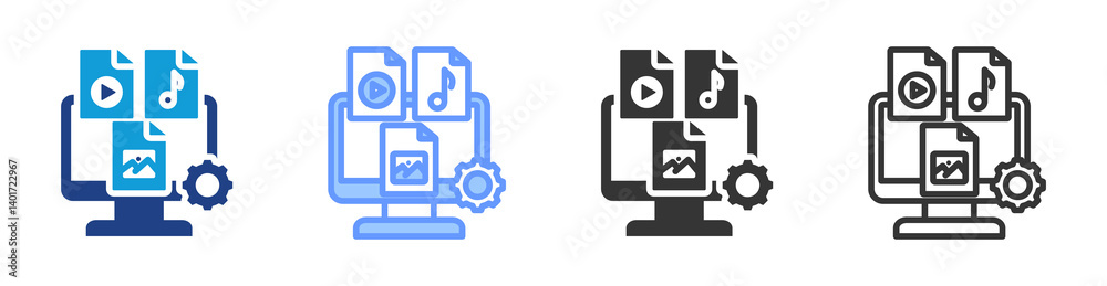 Poster Content Management icon set multiple style collection