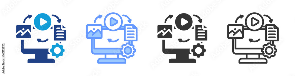 Poster Content Lifecycle Management icon set multiple style collection